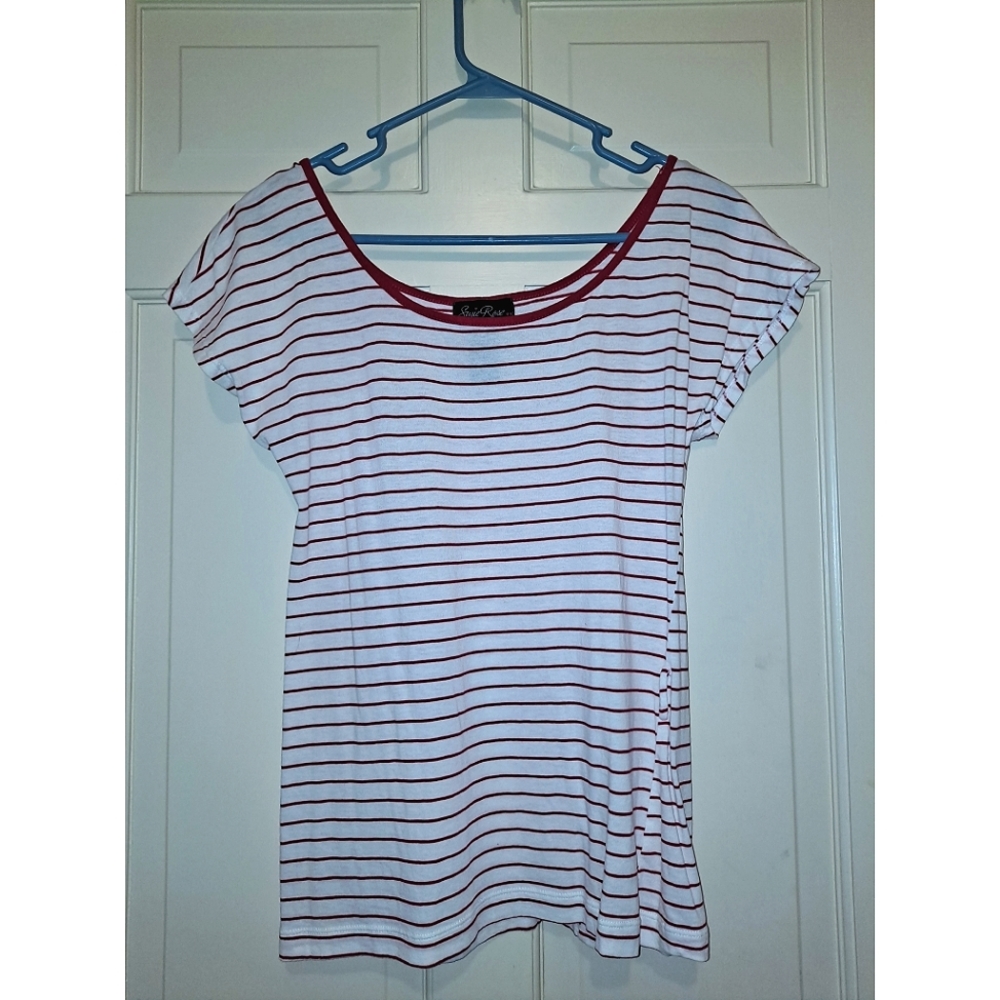 Susie Rose short sleeve shirt stripe top size medium red white